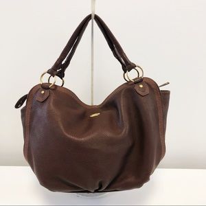 Celine pebbled leather double strap sig tassel bag